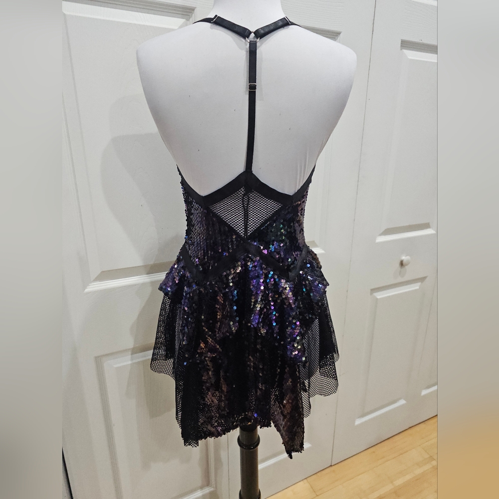 Dolls Kill Club Exx Fantastical Firefly Fishnet Sequin Black Purple Rave Dress S - Picture 4 of 14